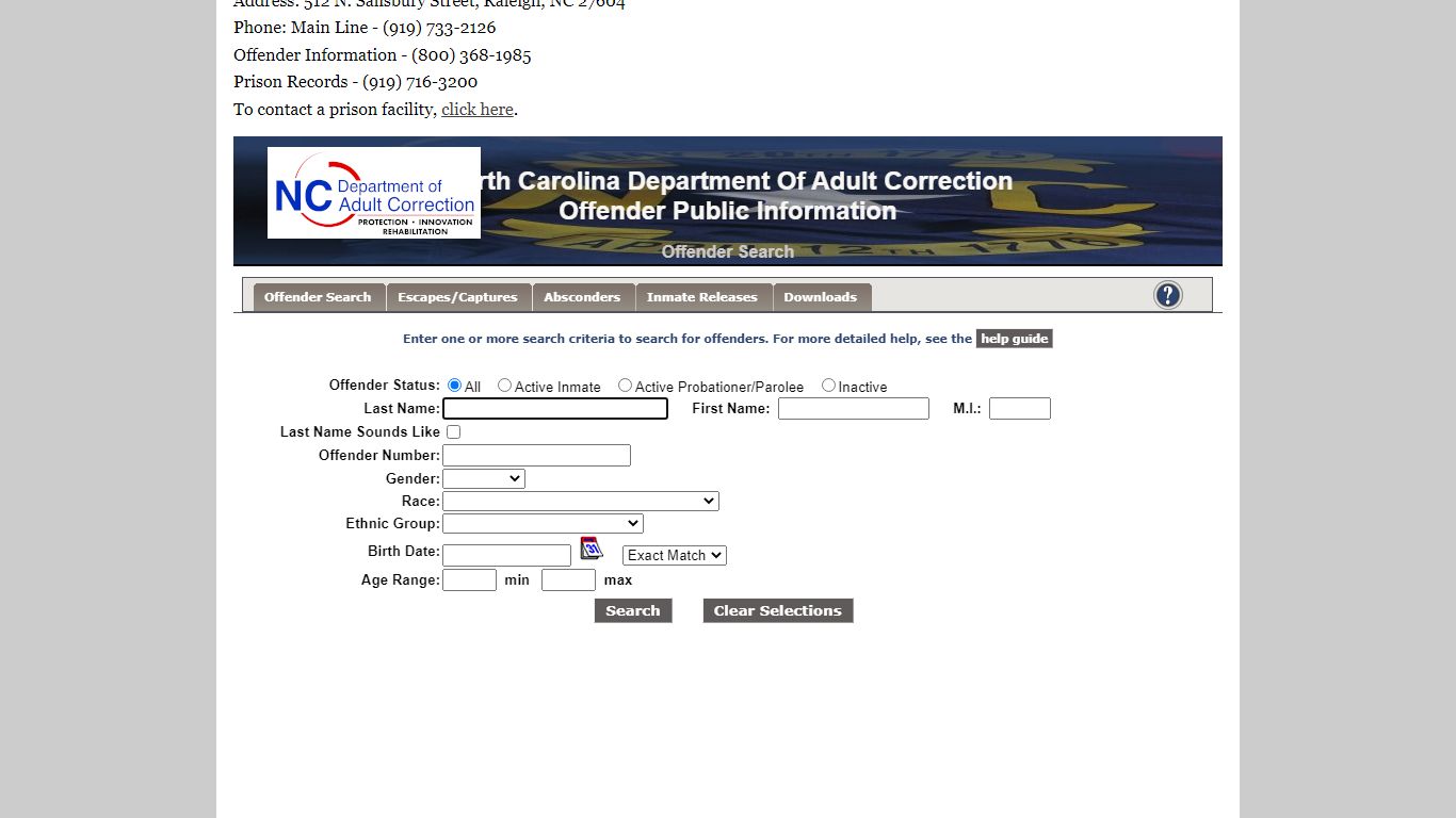 North Carolina DPS Inmate Search